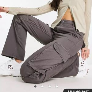 Bershka drawstring waist cargo pants in dark grey
